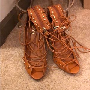Schutz lace up tan sandal